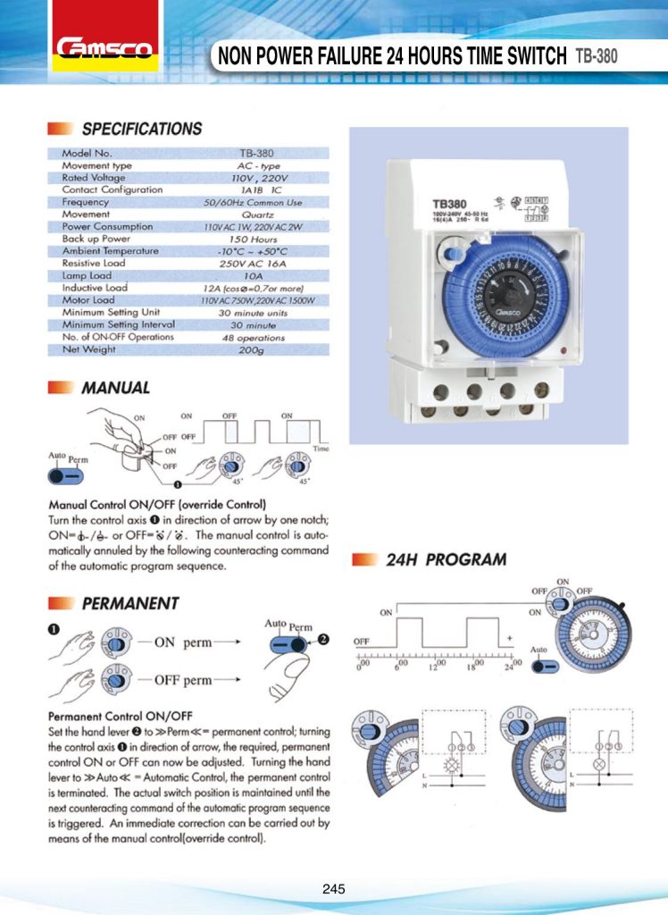 Camsco Non Power Failure 24 Hours Time Switch TB380